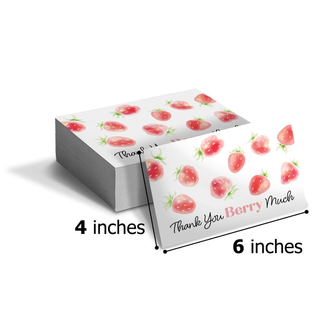 🍓 25 Premium Cardstock - Strawberry Thank you cards 4 x 6 inch